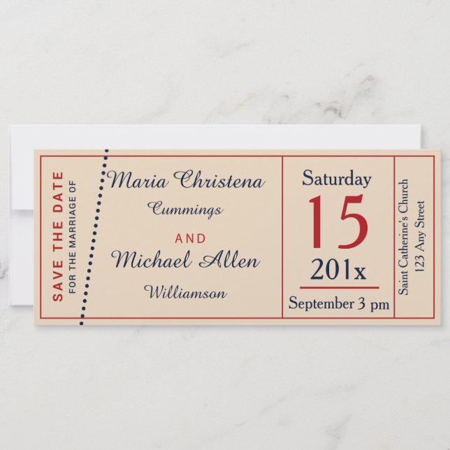 Anúncio de Salve o Dia Retro de Bilhete de Casamen (Frente)