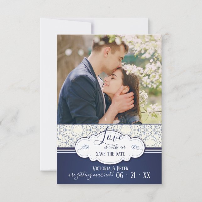 Anúncio de Save the Date Blue Elegance Photo (Frente)