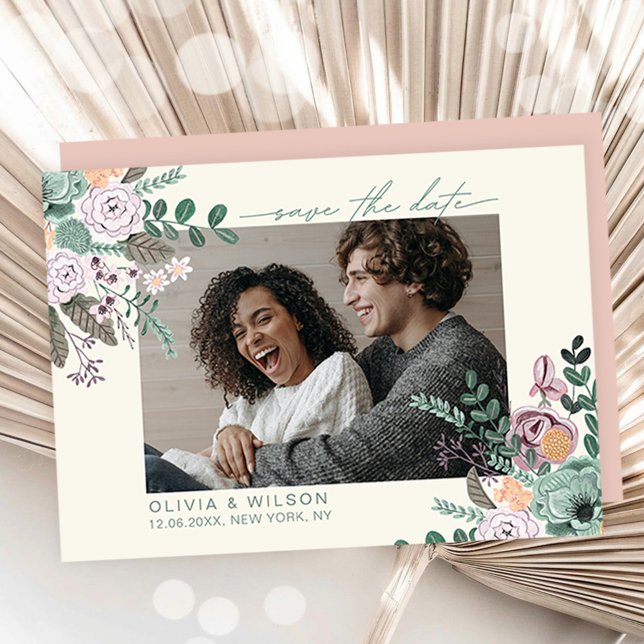 Anúncio de Save the Date Botânico Elegante (Elegant Botanical Photo Save the Date Announcement)