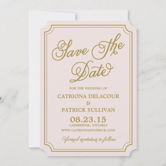 Anúncio de Save the Date Caprichoso Rosa e Dourado (Frente)