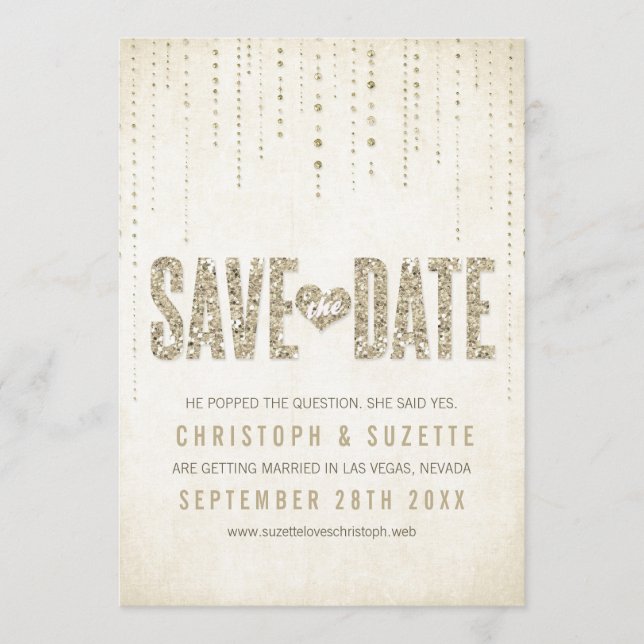 Anúncio de Save The Date com Brilho Dourado (Frente)