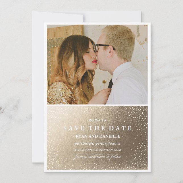 ANÚNCIO DE SAVE THE DATE COM FOIL DOURADO Anúncio  (Frente)