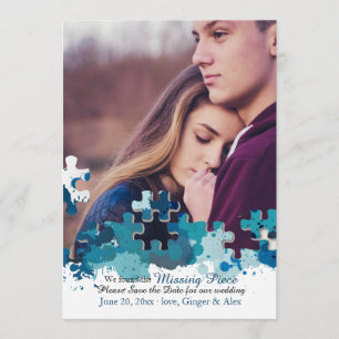 Anúncio de Save the Date com Foto de Peças de Puzz