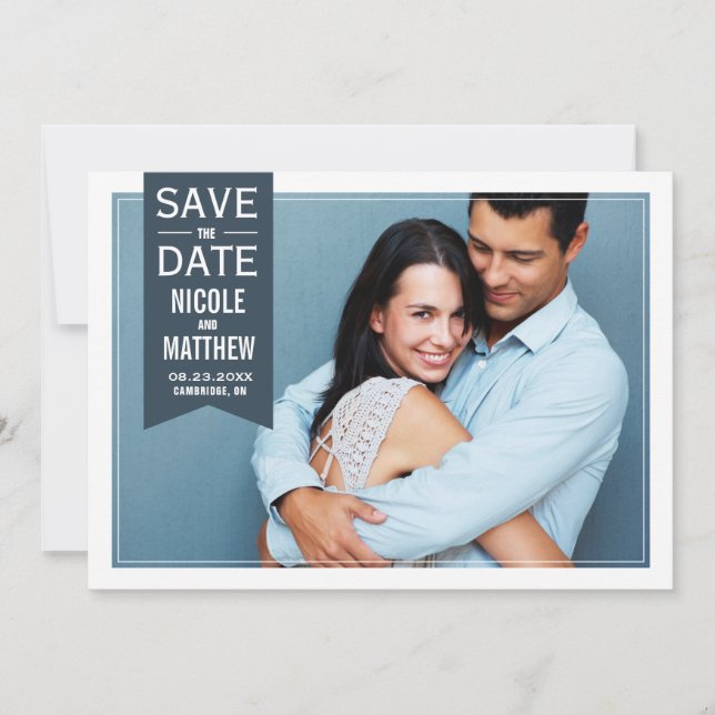 Anúncio de Save the Date com Foto Moderna e Etique (Frente)