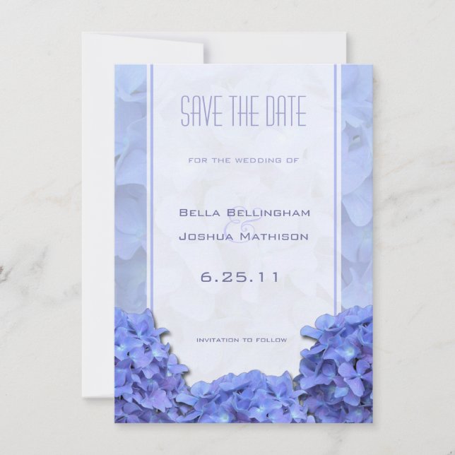 Anúncio de Save the Date com Hortênsias Azuis (Frente)