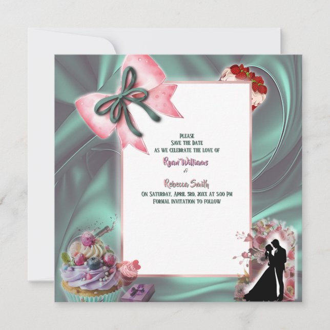 Anúncio de Save the Date com Laço de Cetim Luxuoso (Frente)