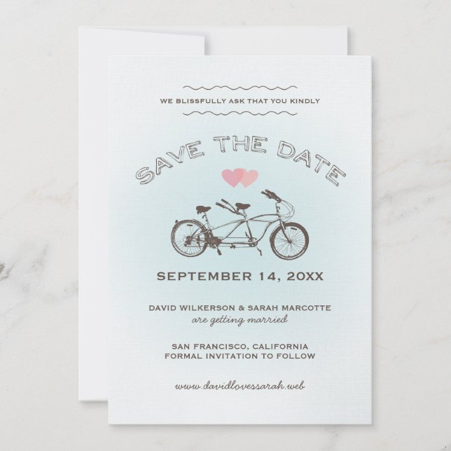 Anúncio de Save The Date de Bicicleta Tandem Azul (Frente)