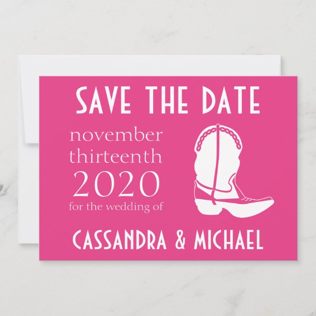 Anúncio de Save The Date de Bota de Cowboy (Rosa E (Frente)