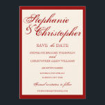 Anúncio de Save the Date de Casamento com Elegânci<br><div class="desc">Um design elegante em vermelho clássico e atemporal em um fundo branco champanhe</div>