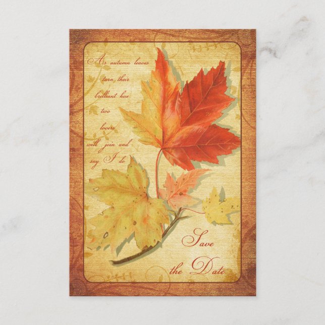 Anúncio de Save the Date de Casamento com Folhas d (Frente)