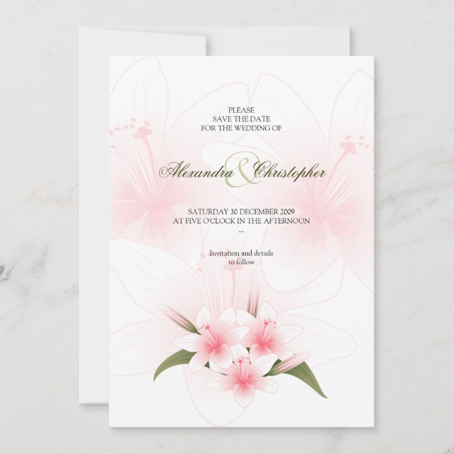Anúncio de Save The Date de casamento com lírios r (Frente)