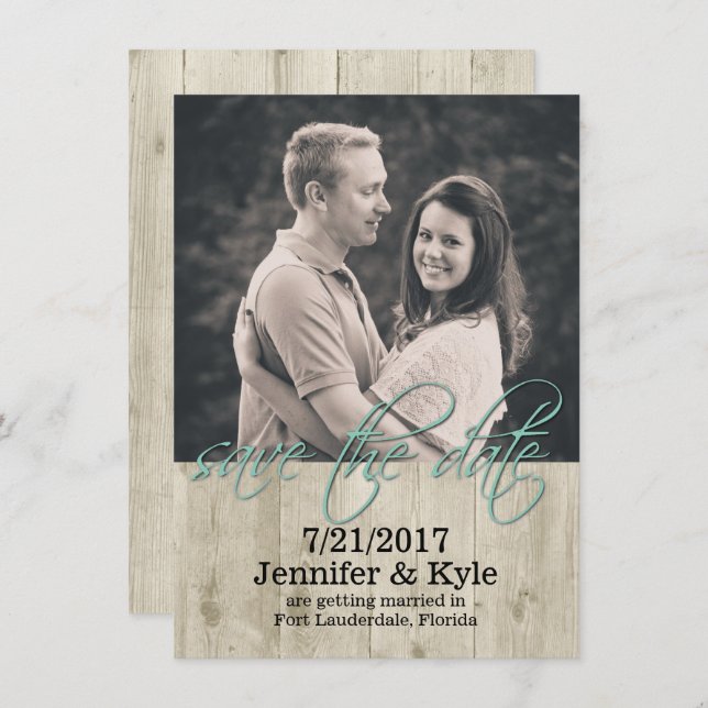 Anúncio de Save the Date de Casamento em Madeira R (Frente/Verso)