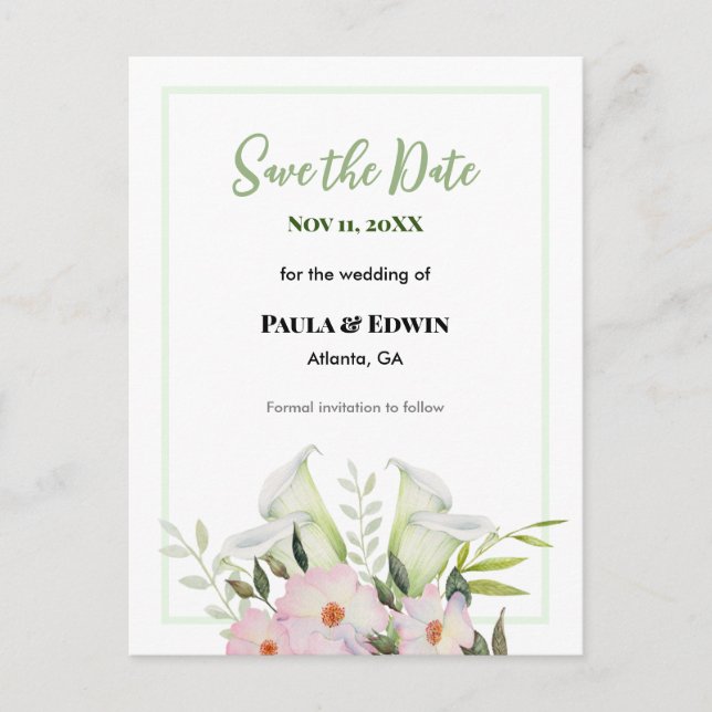 Anúncio de Save The Date de casamento Gentil Rosa  (Frente)
