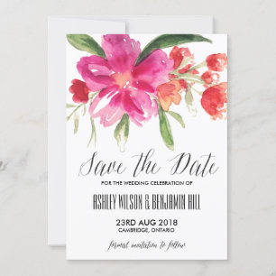 Anúncio de Save the Date de Posy em Aquarela Rosa 