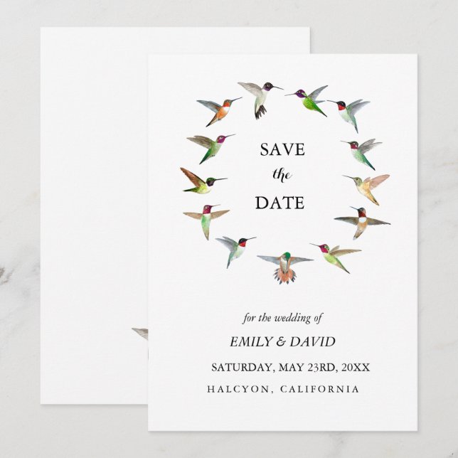 Anúncio de Save the Date do Casamento com Beija-fl (Frente/Verso)