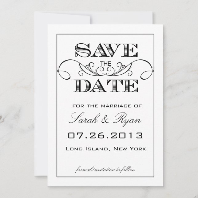 Anúncio de Save the Date Elegante em Preto e Branc (Frente)