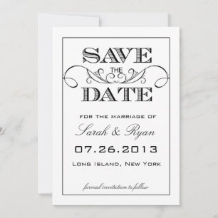 Anúncio de Save the Date Elegante Preto e Branco