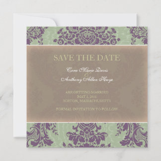 Anúncio de Save the Date Elegante Verde em Damask