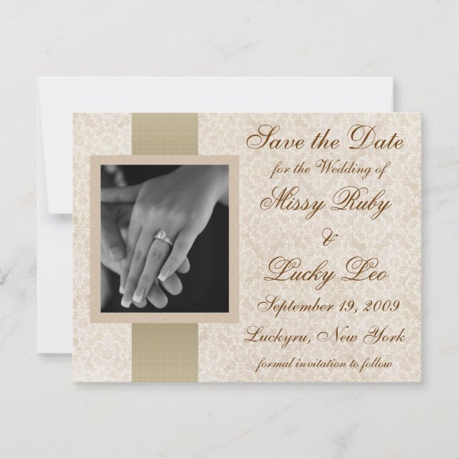 Anúncio de Save the Date em Renda de Marfim (Frente)