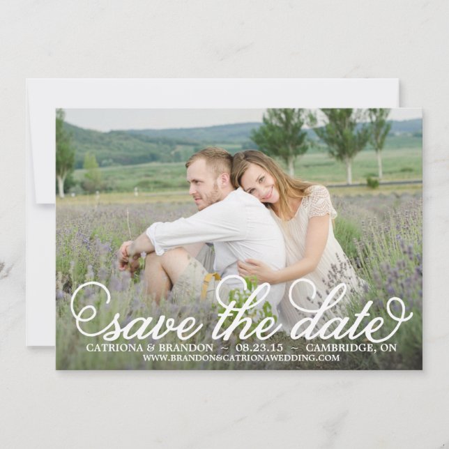 Anúncio de Save the Date em Script Caprichoso Bran (Frente)