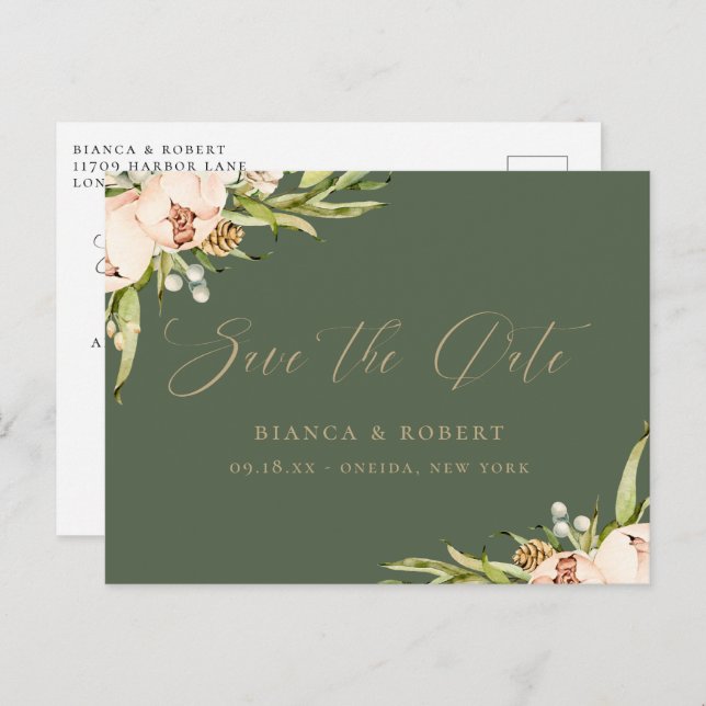 Anúncio de Save the Date Floral da Floresta Botâni (Frente/Verso)