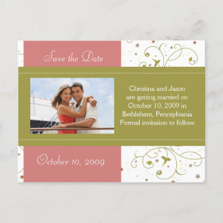 Anúncio de Save the Date Floral Verde e Rosa