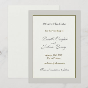 Anúncio de save the date hashtag dourado cinza mar