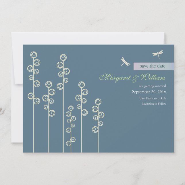 Anúncio de Save the Date Hollyhock & Dragon Fly (Frente)
