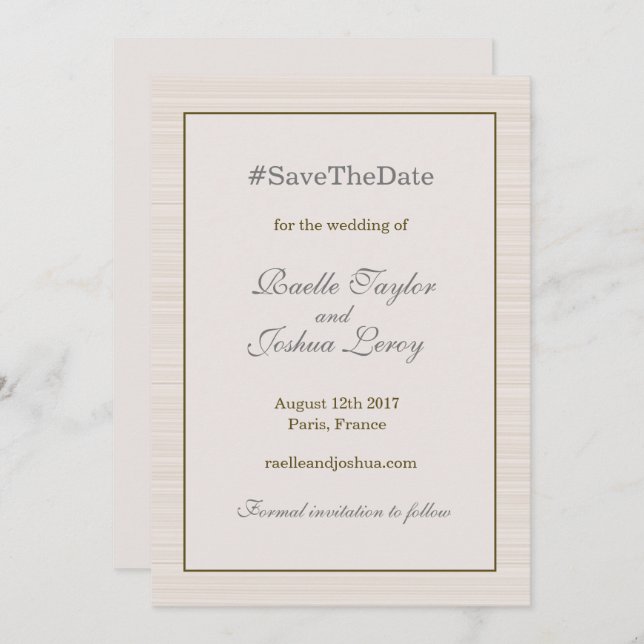 Anúncio de save the date marfim cinza dourado com  (Frente/Verso)