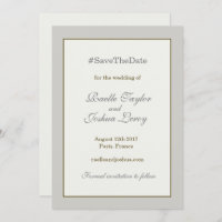 Anúncio de save the date marfim cinza dourado com 