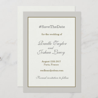 Anúncio de save the date marfim cinza dourado com