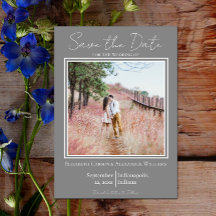 Anúncio de Save The Date Minimalista Cinza com Fot