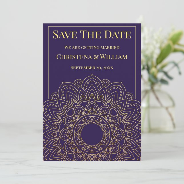 Anúncio de Save The Date Roxo Unidade em Flor (Em pé/Frente)