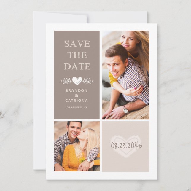 Anúncio de Save the Date Rustic Heart Doodles (Frente)