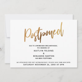 Anúncio de Tipografia Dourada de Casamento Adiado