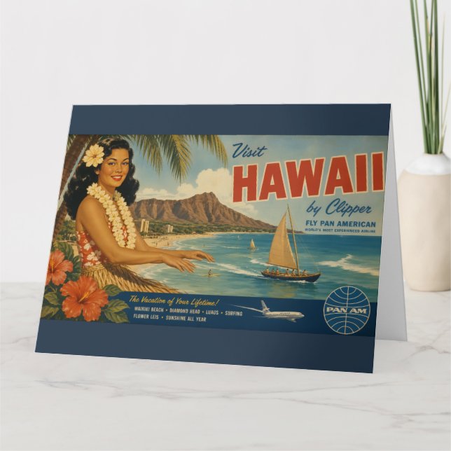 Anúncio de Viagem Havaiano em Estilo Vintage (Frente)