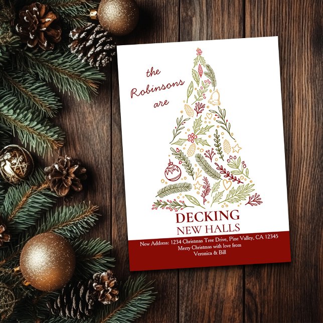 Anúncio Decoração de Novos Corredores Árvore de Natal Fest (Decking New Halls Christmas Card from the Holiday Moving Announcements Collection by Darling & May)