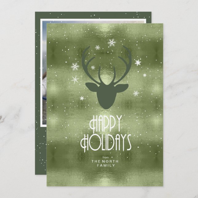 Anúncio Deer Antlers Arrows Foto de Natal Green ID861 (Frente/Verso)