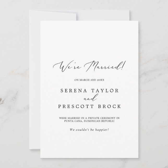 Anúncio Delicado de Elopemento da Caligrafia Preta (Frente)