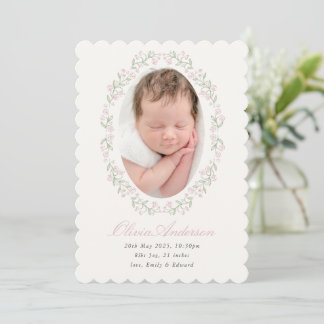 Anúncio Delicate Floral Frame Girl Birth Announcement
