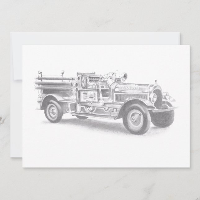Anúncio desenho a lápis de caminhão de bombeiros vintage (Frente)