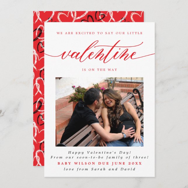 Anúncio Dia de os namorados Nova Gravidez de Foto do Bebê (Frente/Verso)