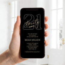 Digital Black Gold 21st Birthday Mobile Invite