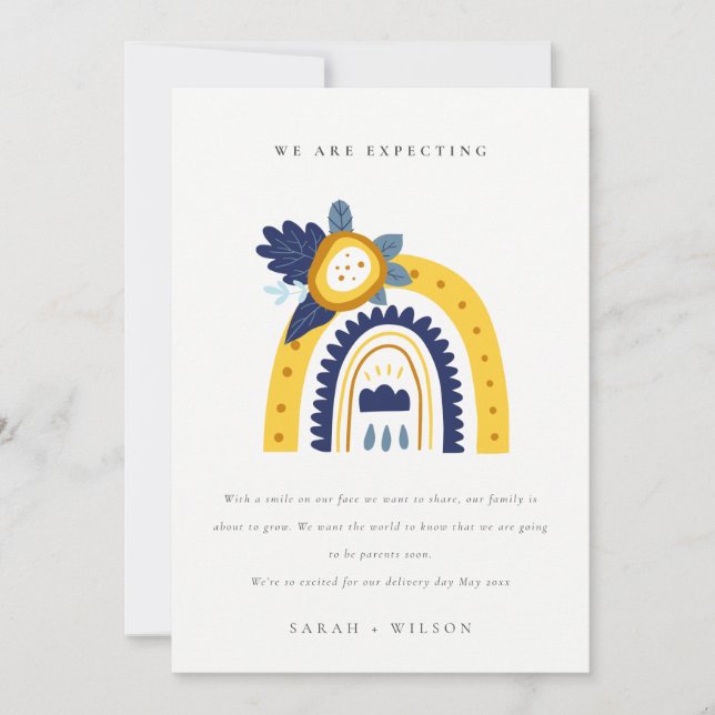 Anúncio do Bebê Arco-Íris Floral Amarelo Boho (Frente)
