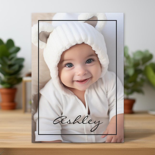 Anúncio do bebê com borda negra (Unique Photo Card)