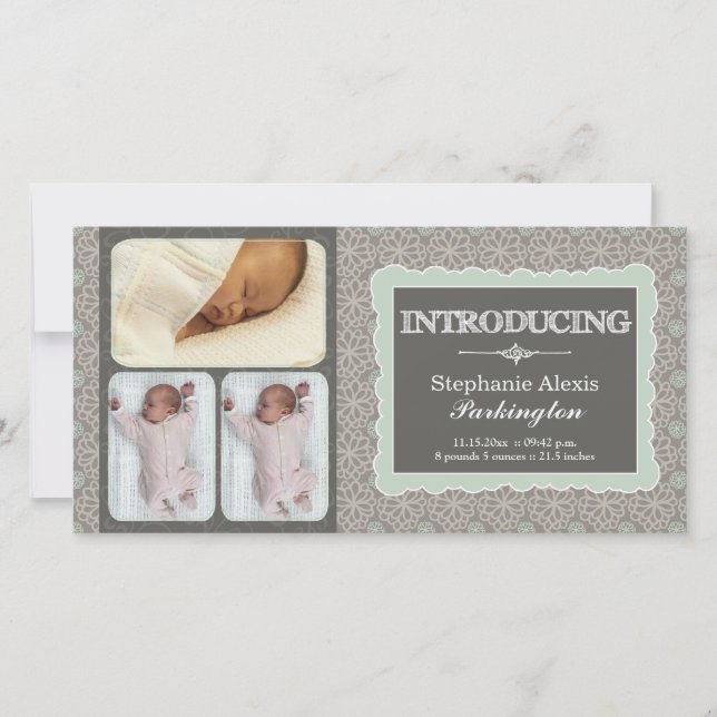 Anúncio do bebê das flores das cinzas modernas (Frente)