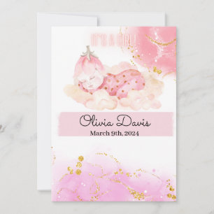 Anúncio do bebê de morango bonito "É uma menina"