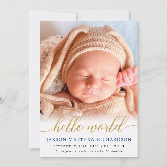 Anúncio do bebê do mundo "olá azul" (Frente)