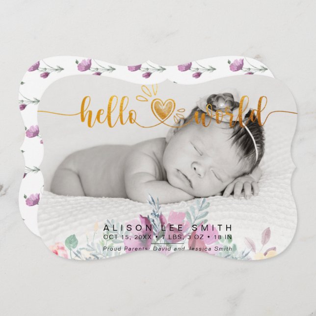 Anúncio do bebê do mundo para saudação do buquê Wa (Frente/Verso)