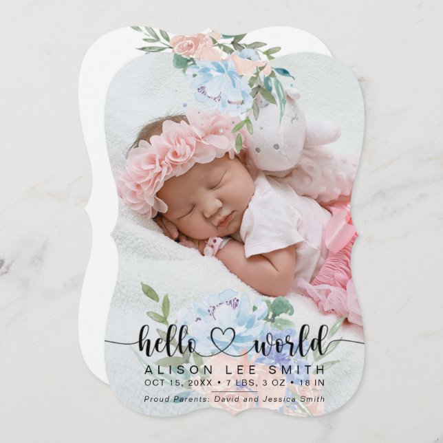 Anúncio do bebê do mundo para saudação do buquê Wa (Frente/Verso)